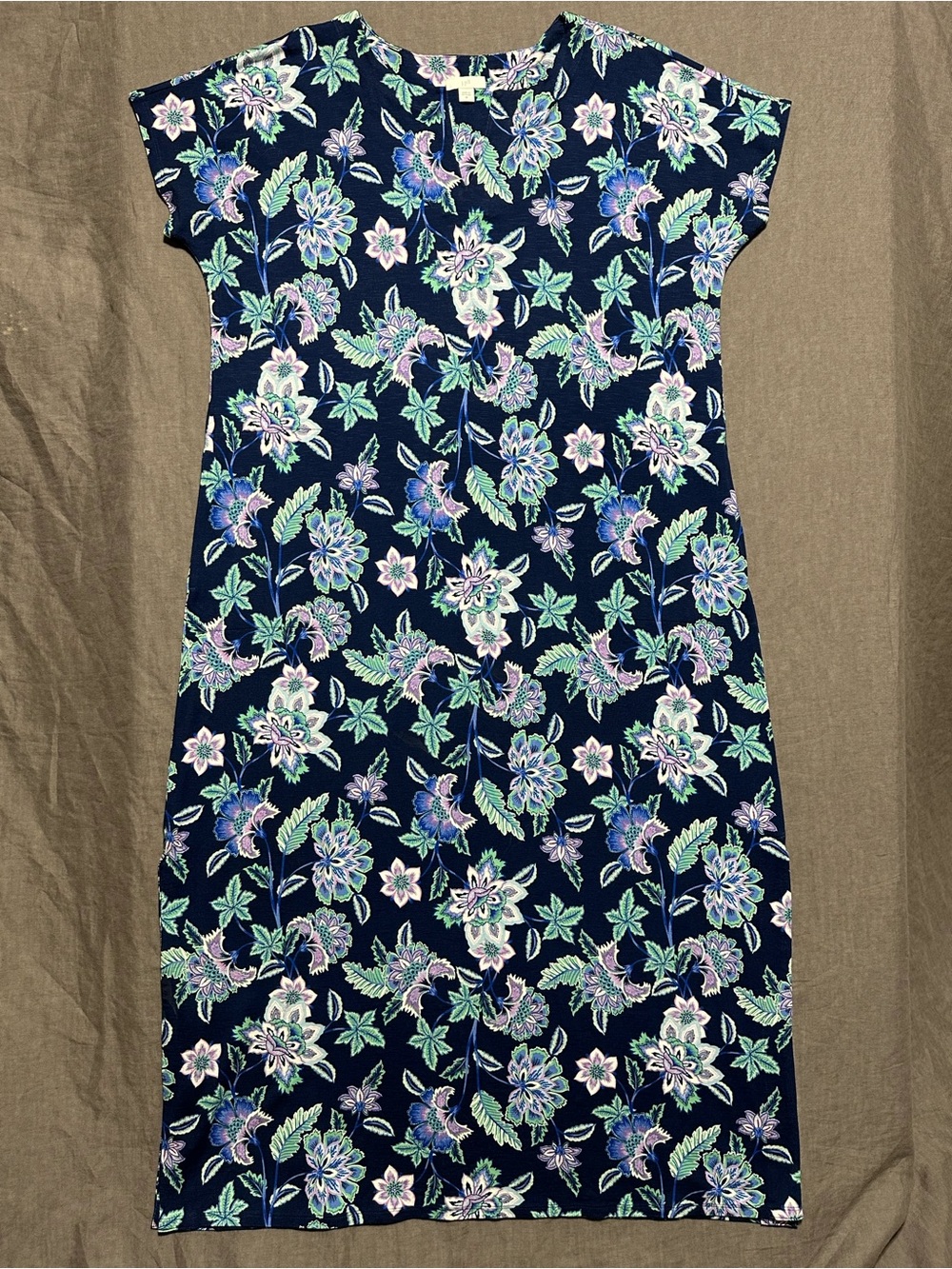 J. Jill Navy Dress with Mint Green & Lavender Floral Print